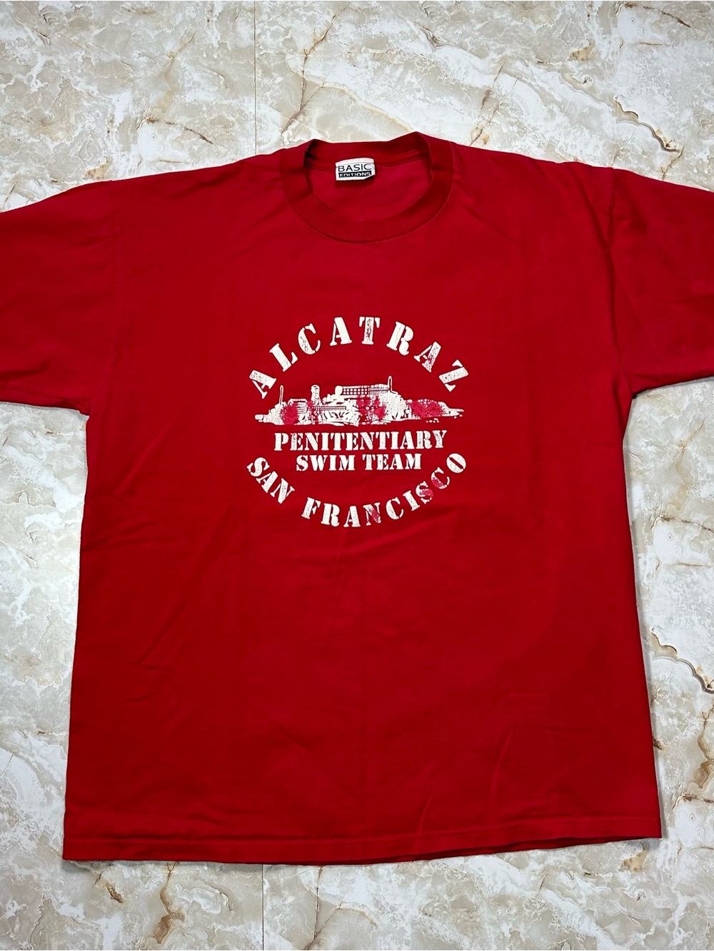 Vintage 90s Alcatraz Swim Team Size Medium San Francisco Red Graphic T Shirt